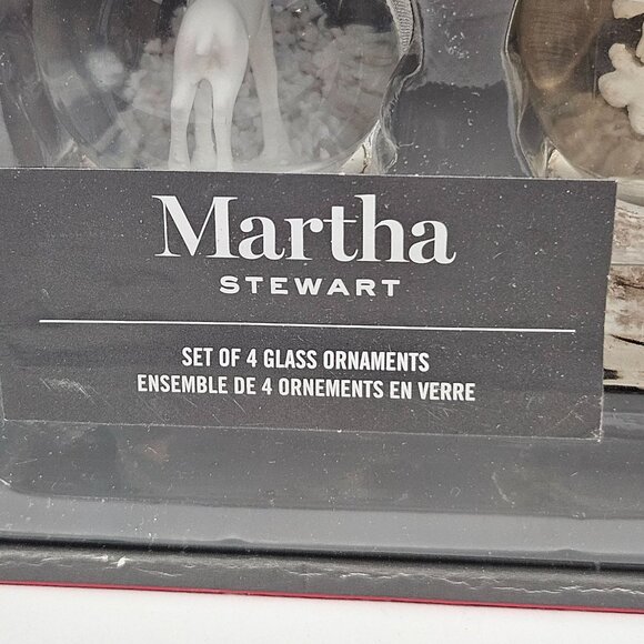 Martha Stewart Glass Dome Ornaments Set of 4 Woodland Birch Base Christmas - Picture 2 of 10